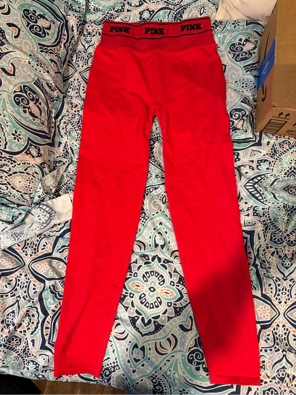 PINK Victoria's Secret Bright Red Girls' Leggings with Logo Waistband